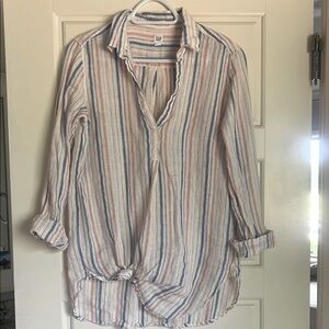 GAP Women's Striped Linen Top - Multicolor